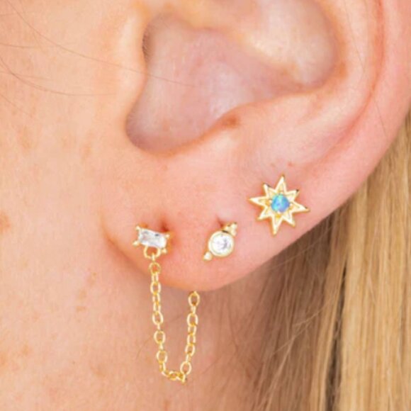 Opal Star Studs Blue opal Starburst Earrings North Star Studs Tiny Gold Dainty - Picture 1 of 13
